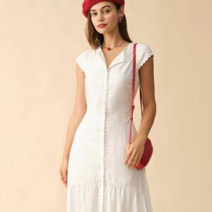RIHOAS Lapel White Midi Dress Size XL